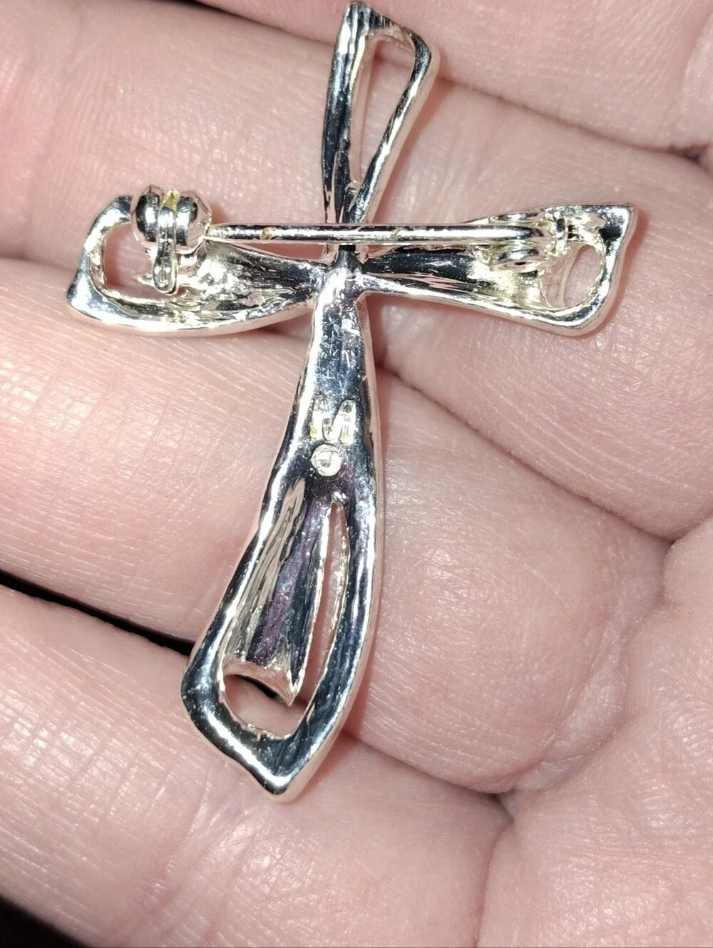 Monet Crystal Rhinestone Silver Cross Brooch Pin Vintage Women Jewelry